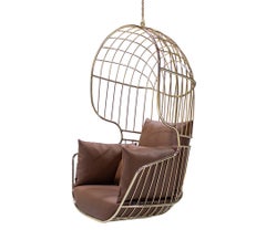 Exterior Hanging Chair in Stainless Steel with Brown Waterproof Leather
