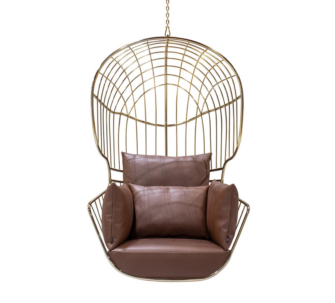 Silla Colgante Exterior de Acero Inoxidable con Piel Impermeable Marrón Moderno en venta