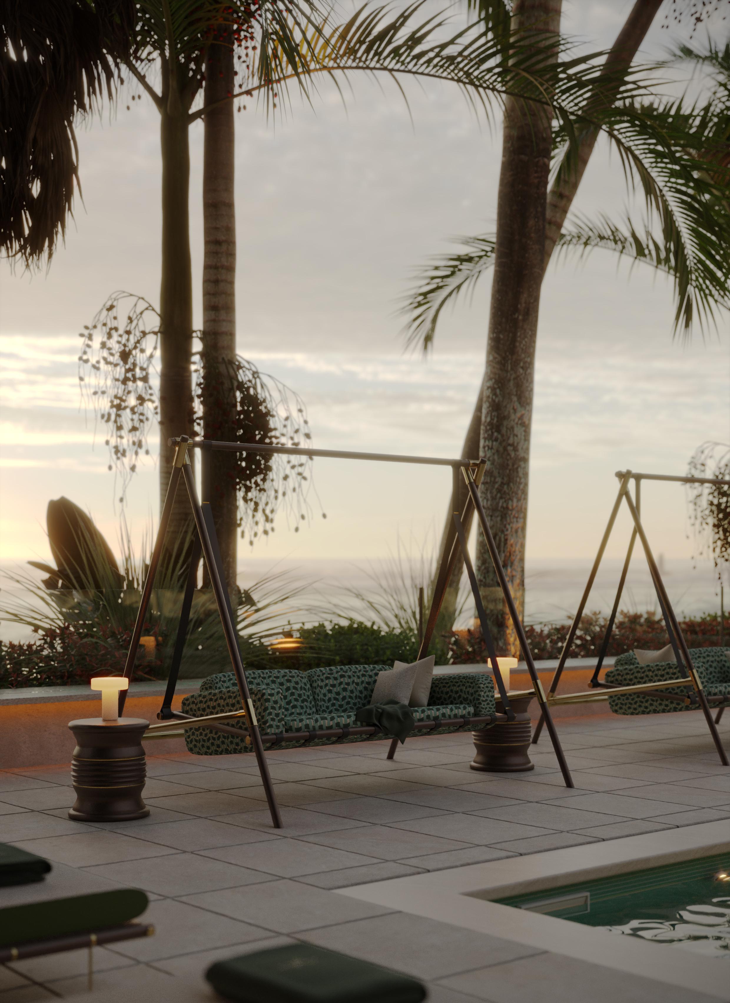Outdoor Hanging Sofa in Stainless Steel with Water-Resistant Upholstery In New Condition For Sale In Santo Tirso, PT