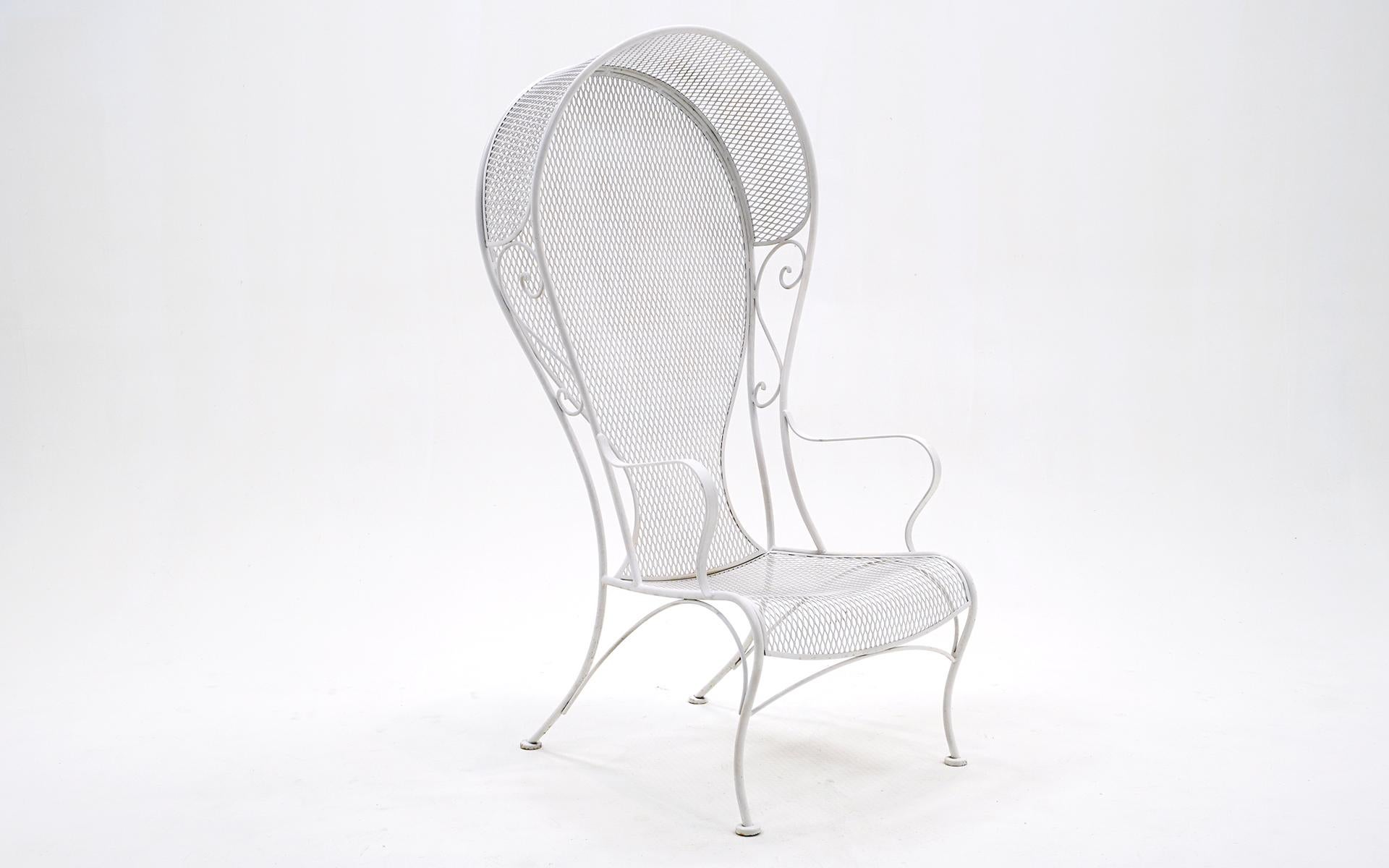 Outdoor High Back Canopy Chair by Russell Woodard in White, Wrought Iron, Steel In Good Condition For Sale In Kansas City, MO