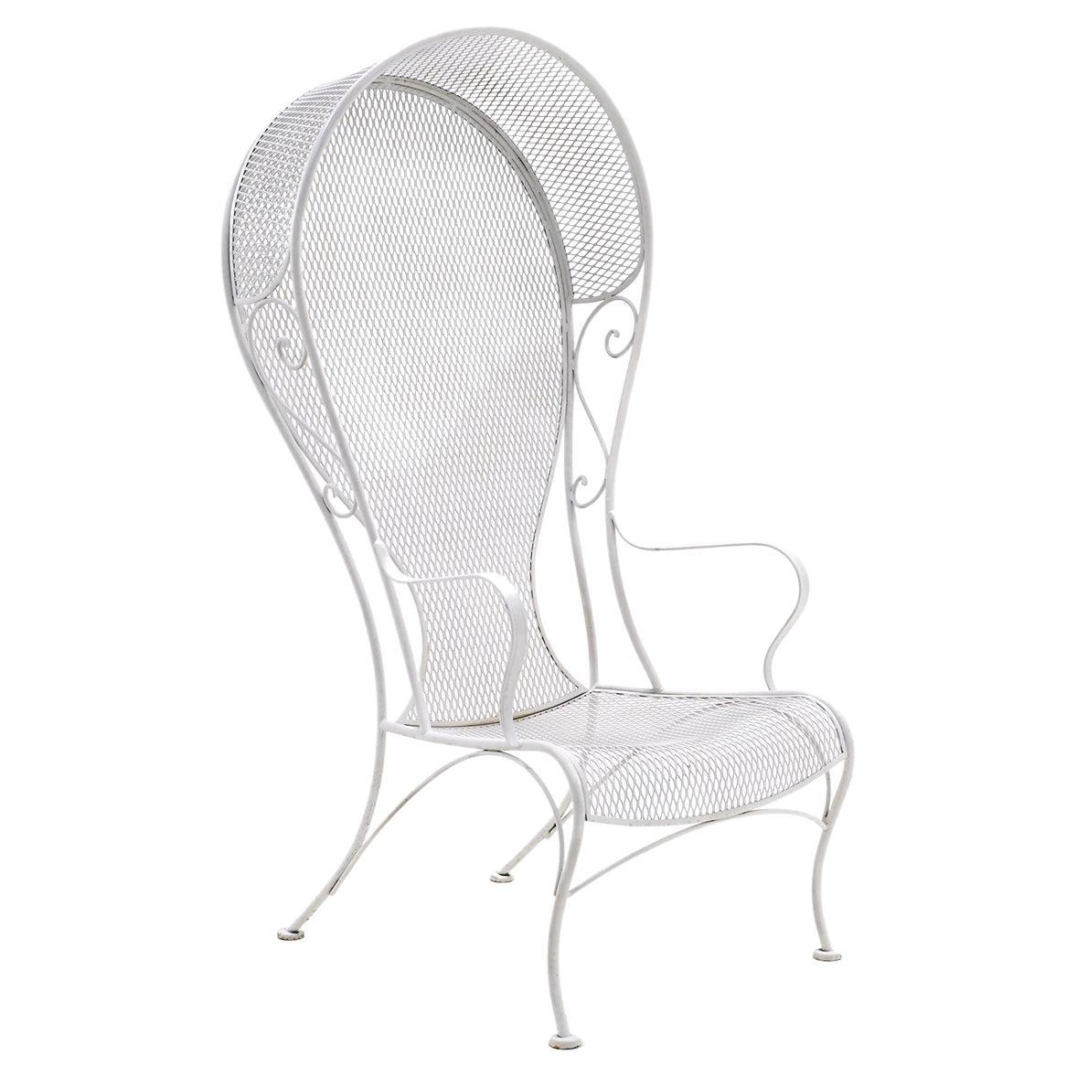 Outdoor High Back Canopy Chair by Russell Woodard in White, Wrought Iron, Steel For Sale