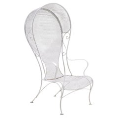 Outdoor High Back Canopy Chair by Russell Woodard in White, Wrought Iron, Steel