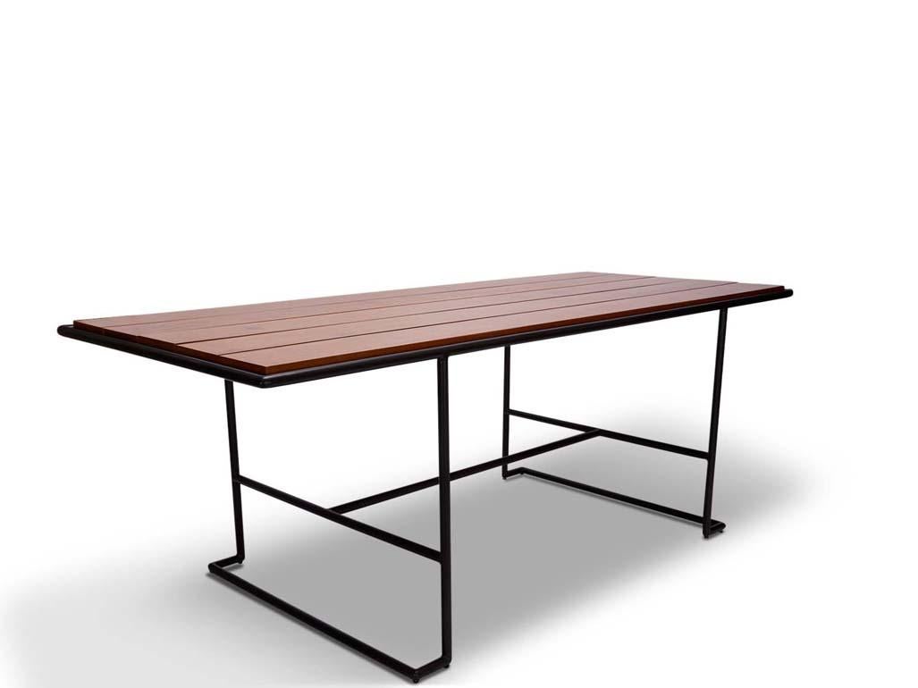 The Hinterland Dining Table features a powder coated iron tube base with a slatted teak top. 

The Lawson-Fenning Collection is designed and handmade in Los Angeles, California. Reach out to discover what options are currently in stock.