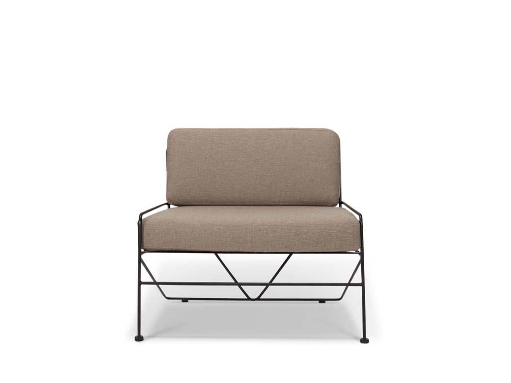 The Hinterland Lounge Chair is a wide and spacious lounger with a powder coated solid steel frame with removable cushions.  The chair back features a wrapped rope detail.

The Lawson-Fenning Collection is designed and handmade in Los Angeles,