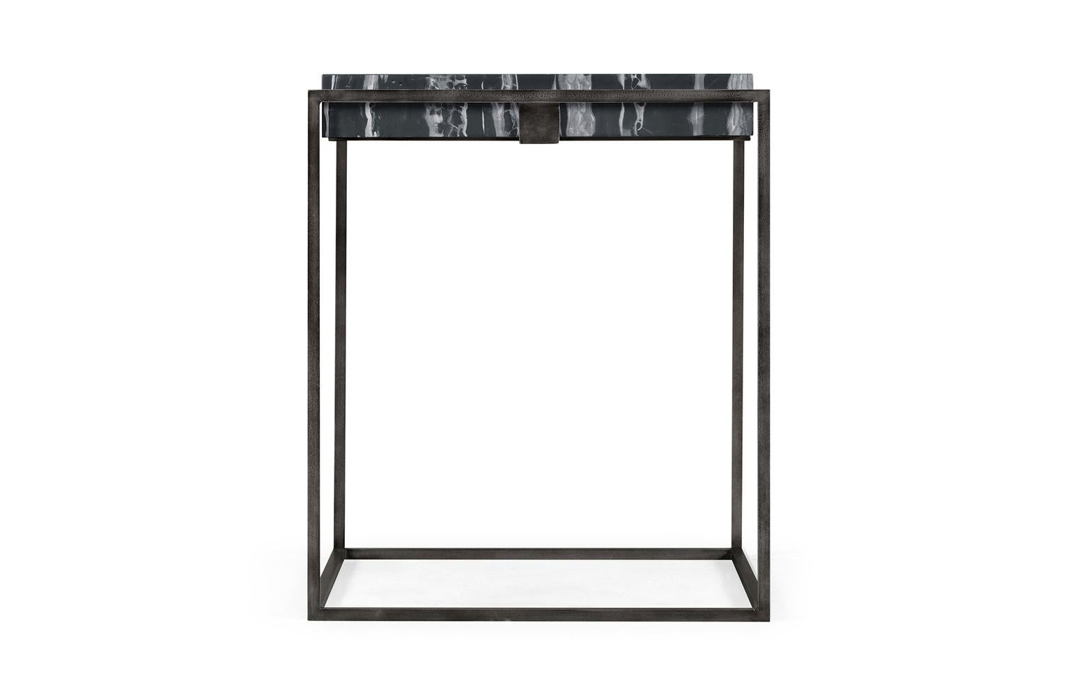 Set of Two End Tables in Antiqued Pewter and Black Marble for Indoor or Outdoors 3