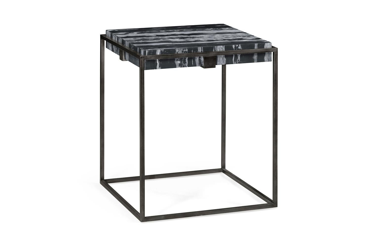 Set of Two End Tables in Antiqued Pewter and Black Marble for Indoor or Outdoors 7