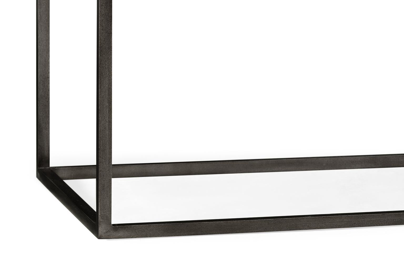 Modern Set of Two End Tables in Antiqued Pewter and Black Marble for Indoor or Outdoors