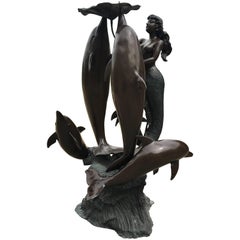 Outdoor/Indoor Lifesize Bronze Fountain with Mermaid and Dolphins