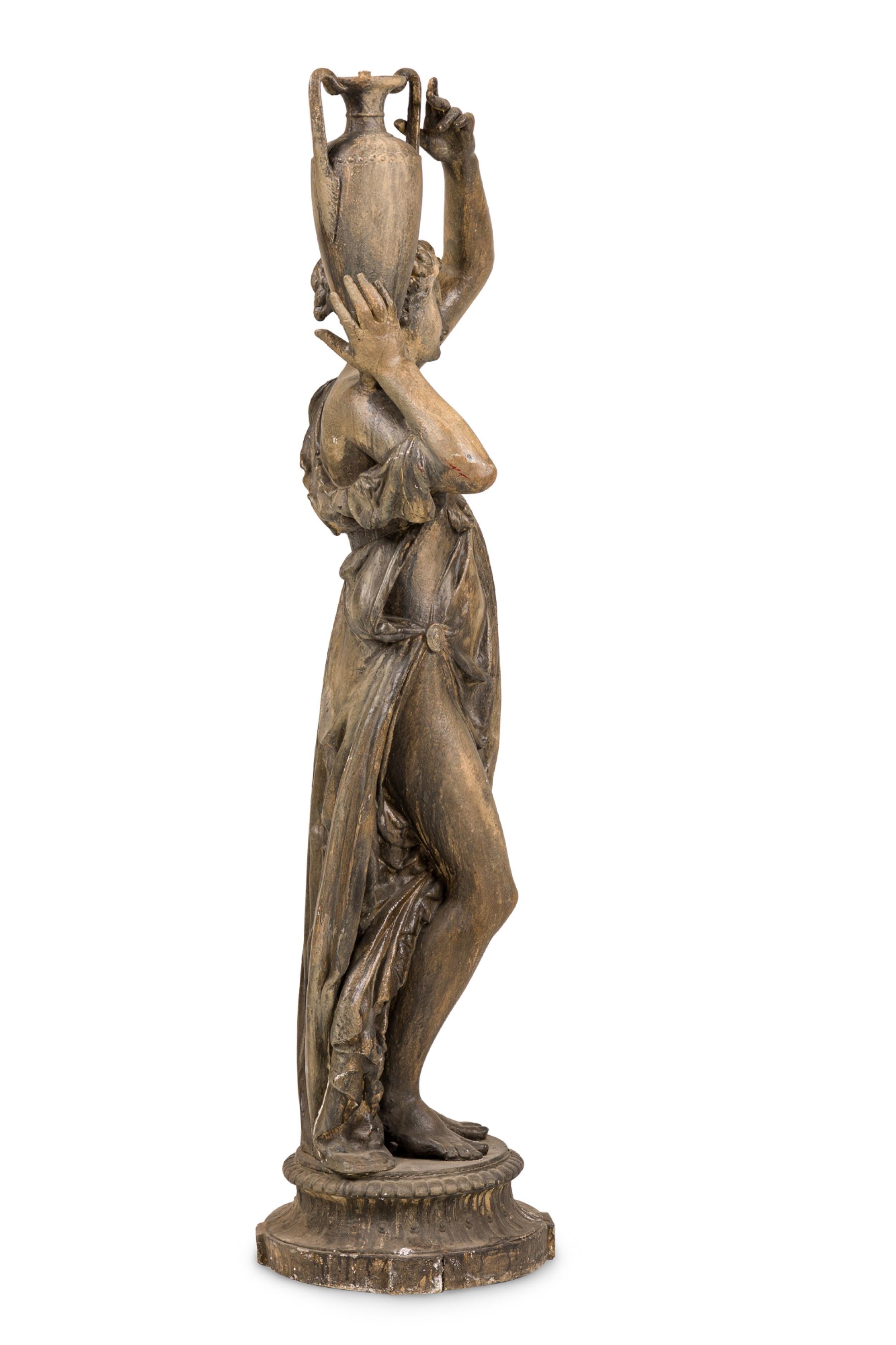 Hand-Painted Outdoor Iron Greek Woman Statuary For Sale