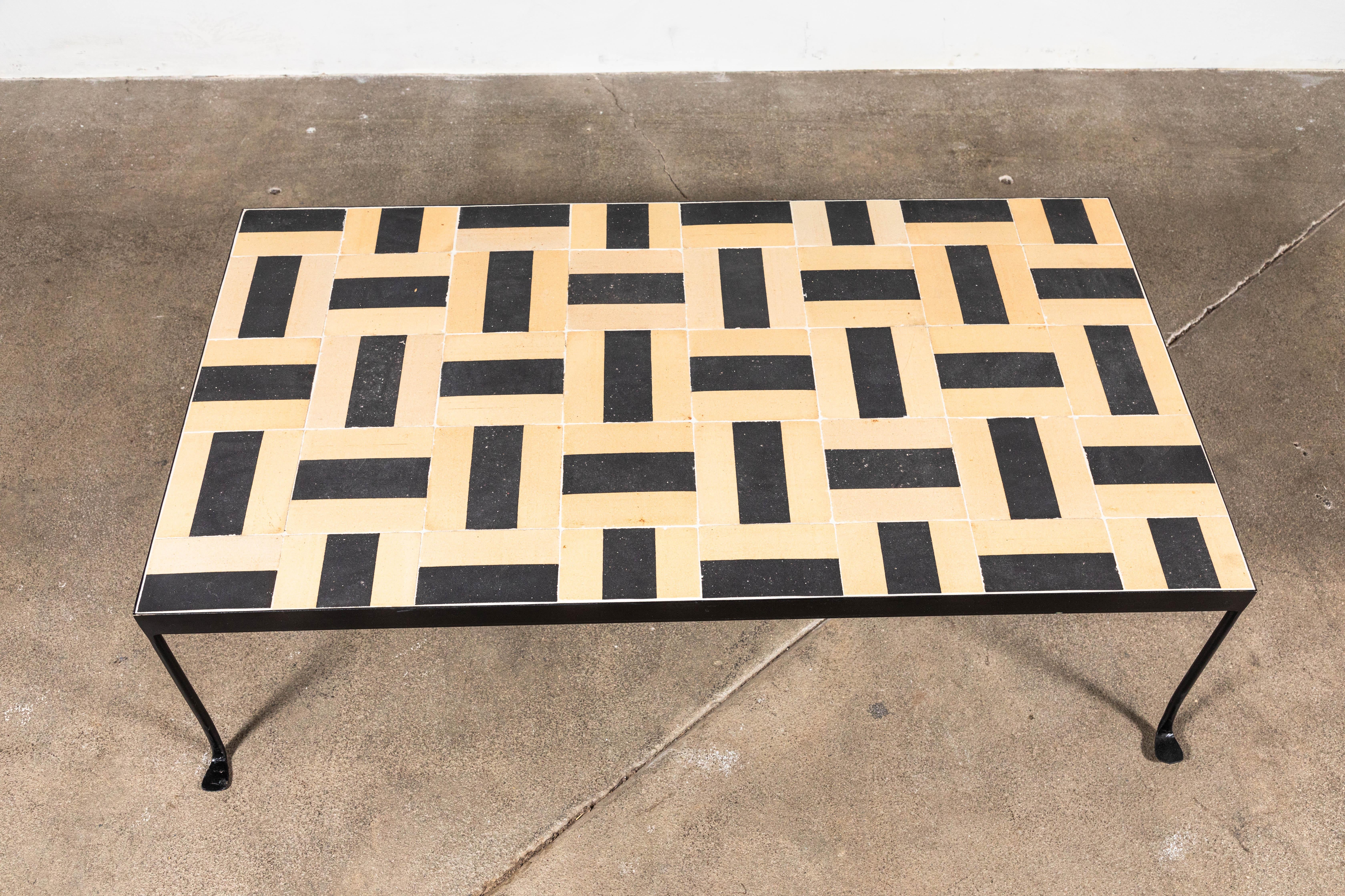 Outdoor Iron Tile Coffee Table with Vintage French Tiles In New Condition In Los Angeles, CA