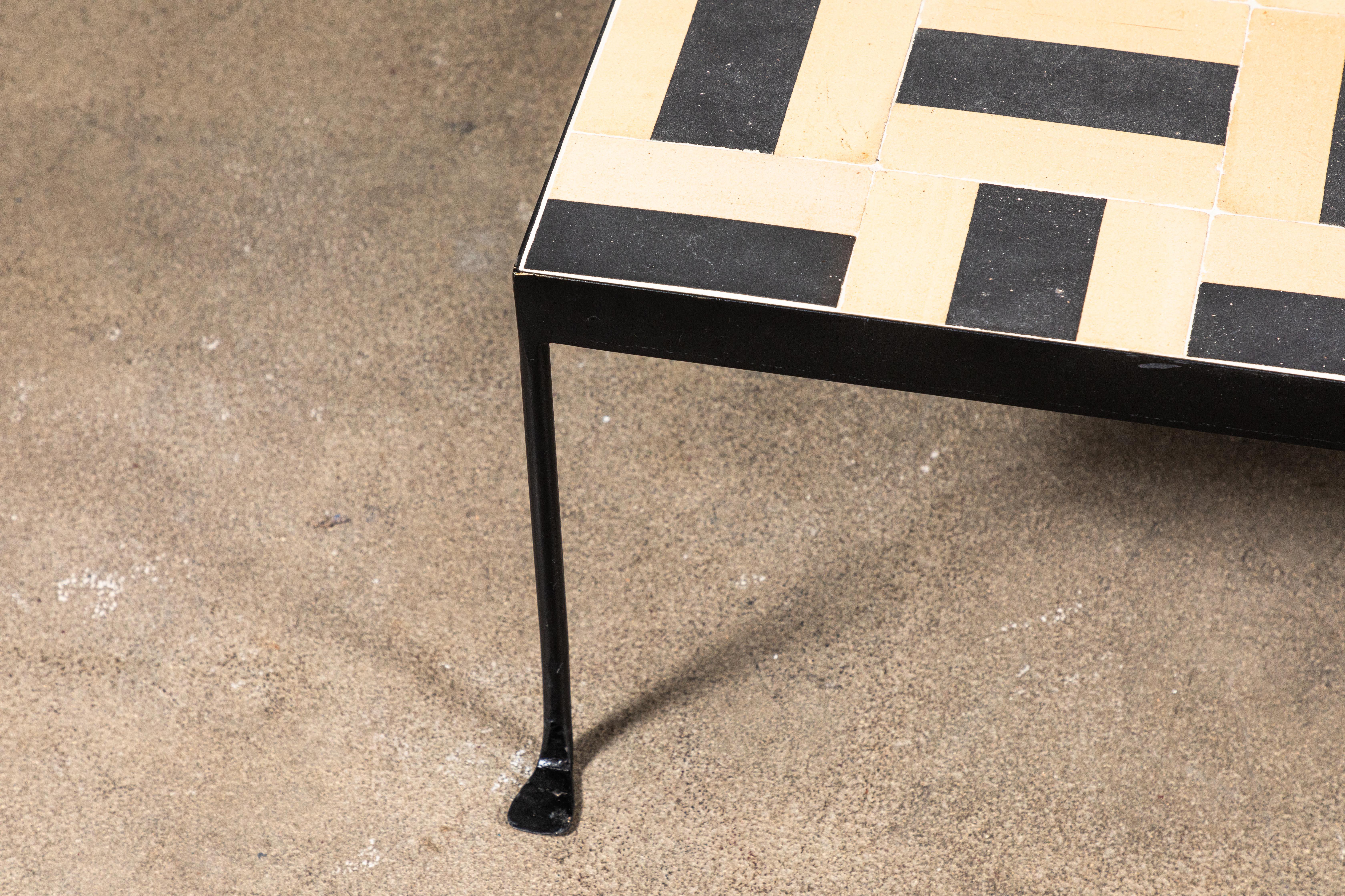 Contemporary Outdoor Iron Tile Coffee Table with Vintage French Tiles