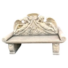 Outdoor Italian Finely Carved Large Lime Stone Bench Garden Furniture (Mobilier de jardin en pierre)