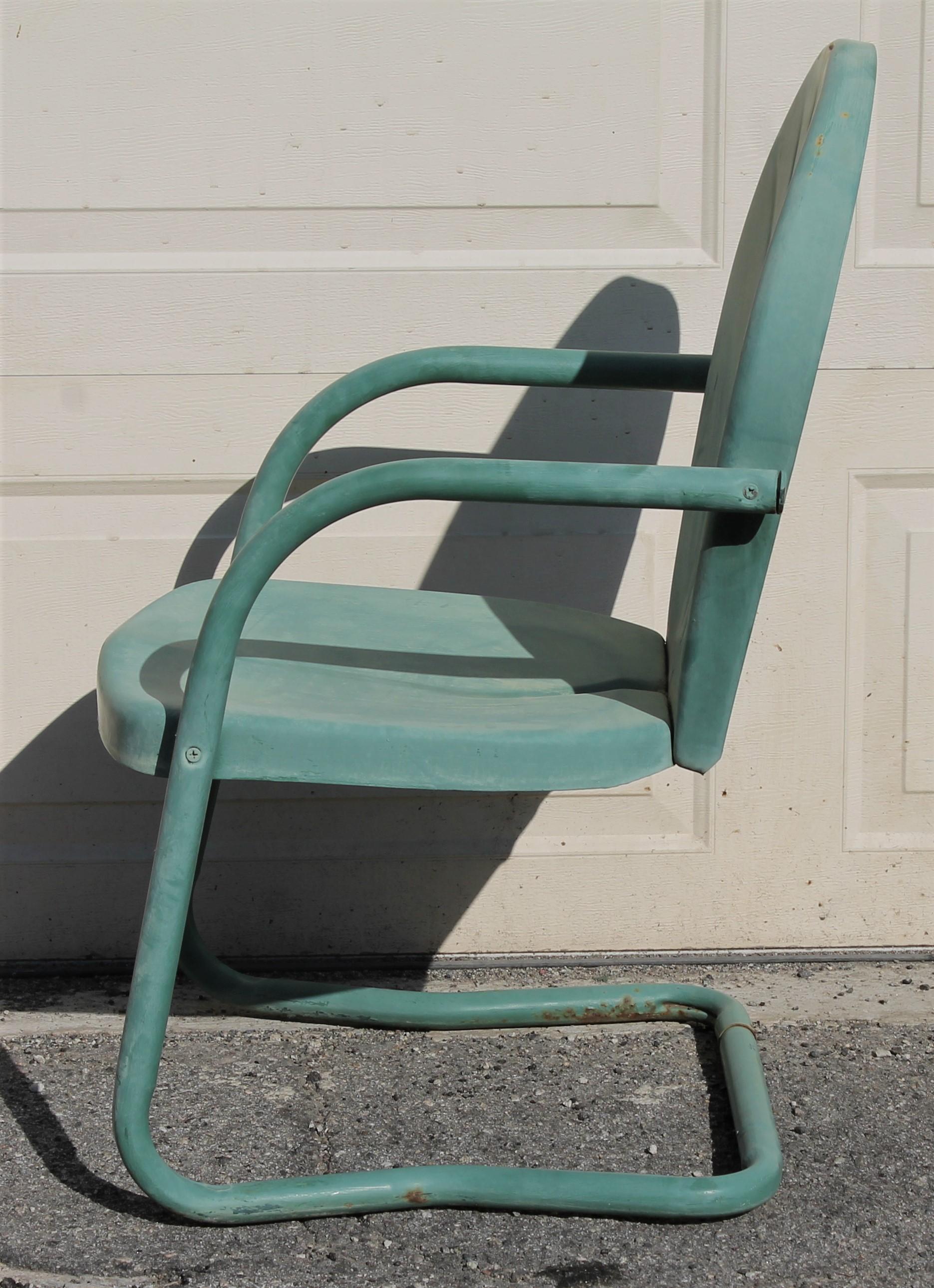 Hand-Painted Outdoor Lawn/ Beach Metal Chairs in Sea Foam Green, 4