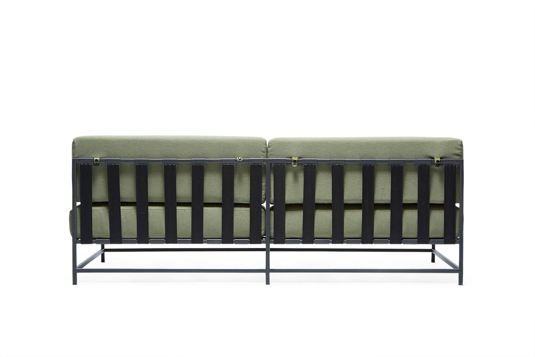 Modern Outdoor Leaf and Charcoal Loveseat For Sale