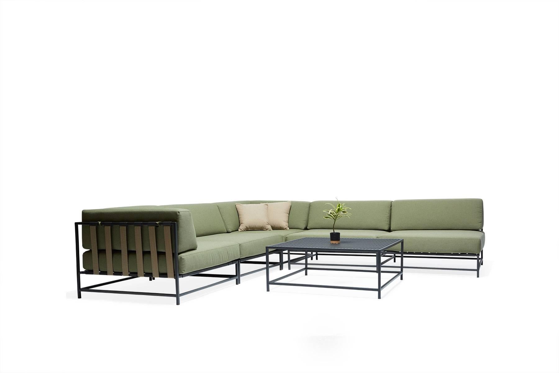 Modern Outdoor Leaf & Charcoal Sectional For Sale