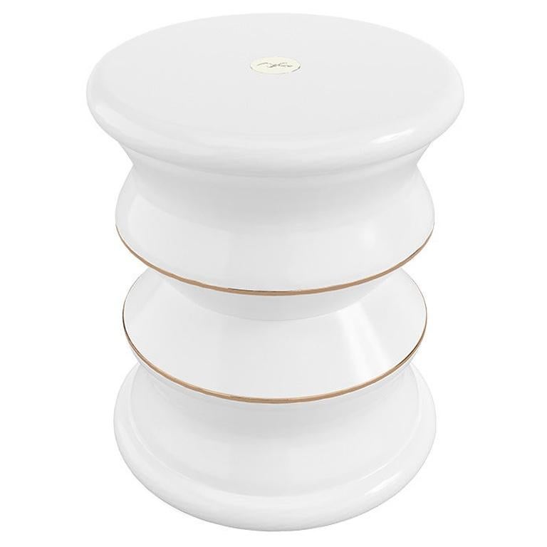 White Fiberglass Stool with Copper Plated Details For Sale