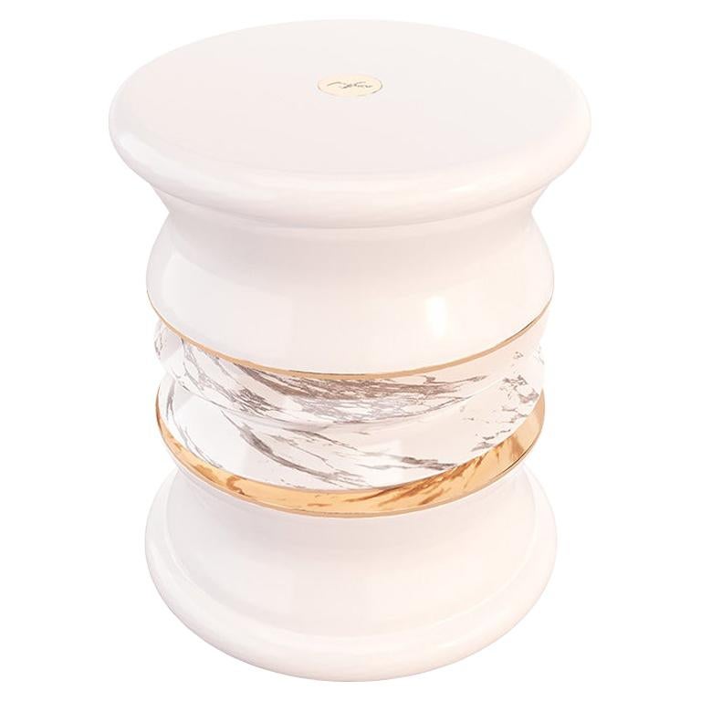 Marble White Outdoor Lonian Stool with Gold Details For Sale