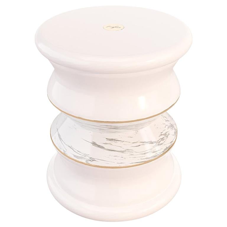 Modern Outdoor Stool with Marble and Gold Plated Details For Sale