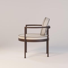 Designer Outdoor Lounge Chair with Brown Structural Accents