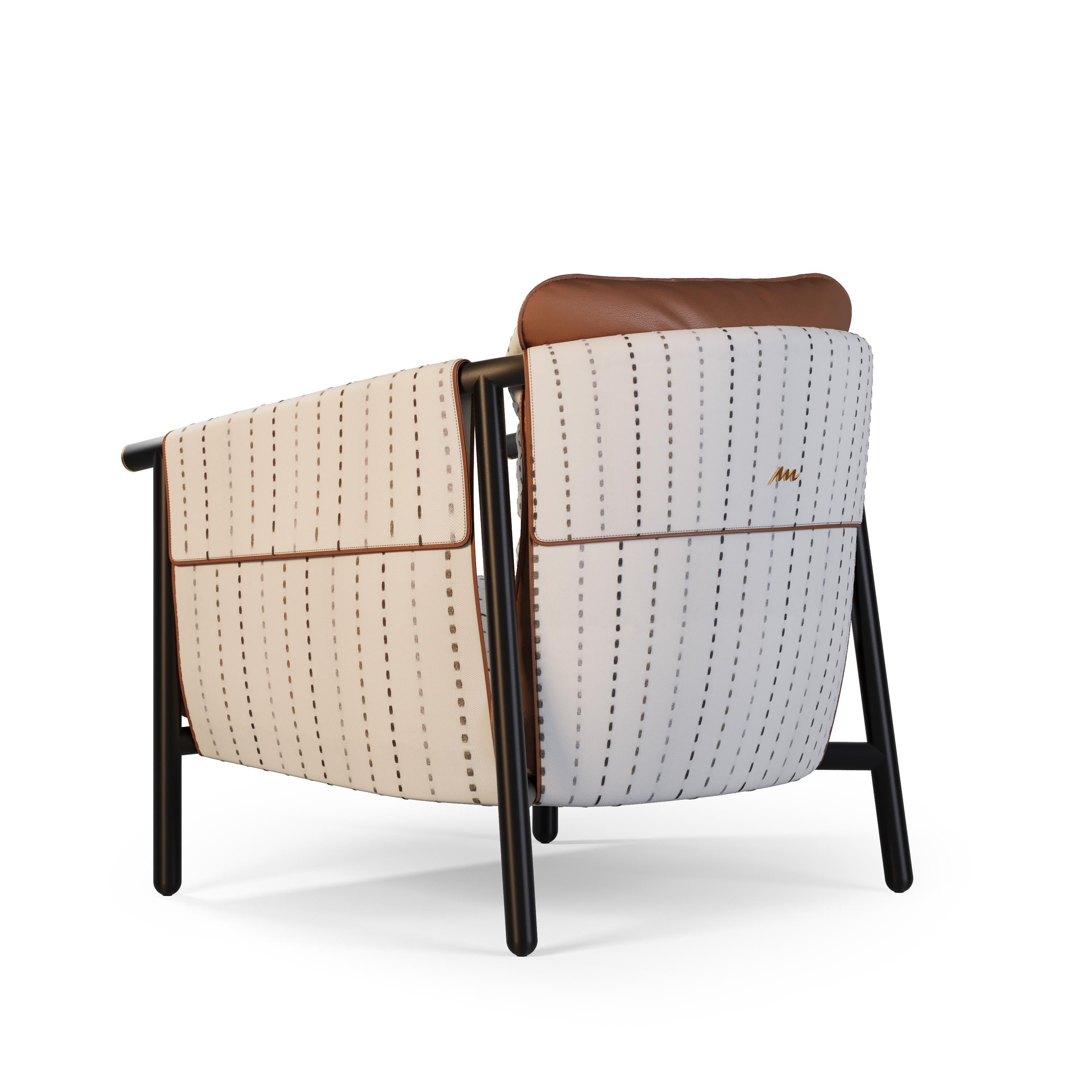 Sillón de exterior con tapicería de piel y detalles dorados Portugués en venta