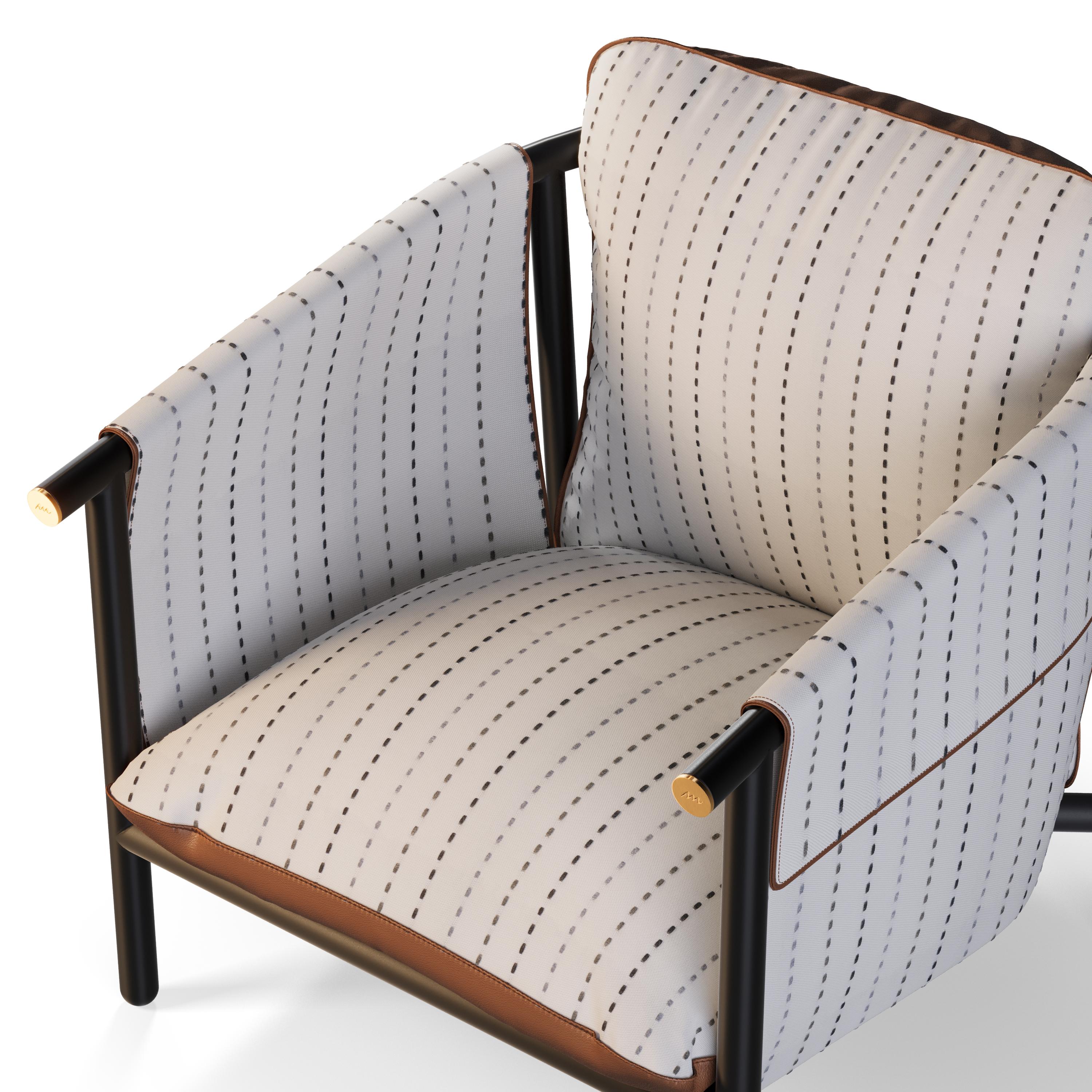 Sillón de exterior con tapicería de piel y detalles dorados Siglo XXI y contemporáneo en venta