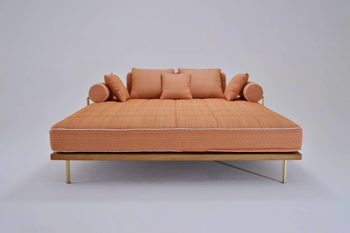 Mid-Century Modern Bespoke, Outdoor Lounge Bed in Brass & Bleached Hardwood Frame, by P.Tendercool  For Sale