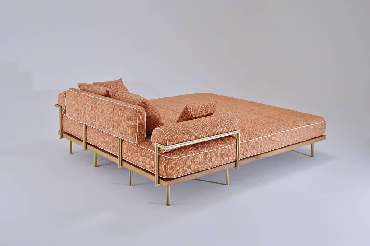 Hand-Crafted Bespoke, Outdoor Lounge Bed in Brass & Bleached Hardwood Frame, by P.Tendercool  For Sale