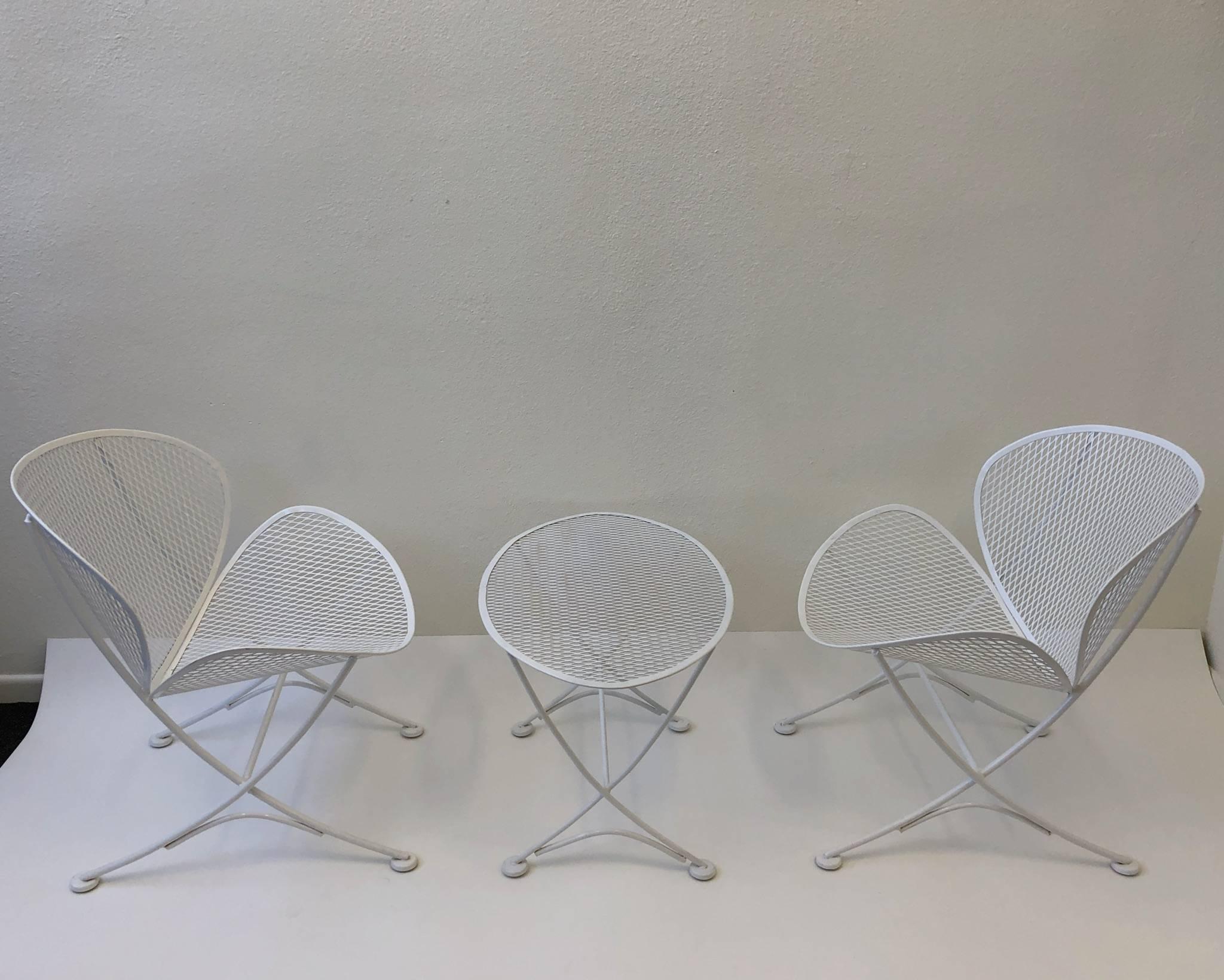 A beautiful design outdoor lounge chairs and side table design in the 1950s by Maurizio Tempestini for Salterini. The set is in great condition.
Dimensions:
Chairs- 22” wide 24” deep 26.25” high 18 seat.
Table- 26.5” wide 17.25” deep 16.75” high.