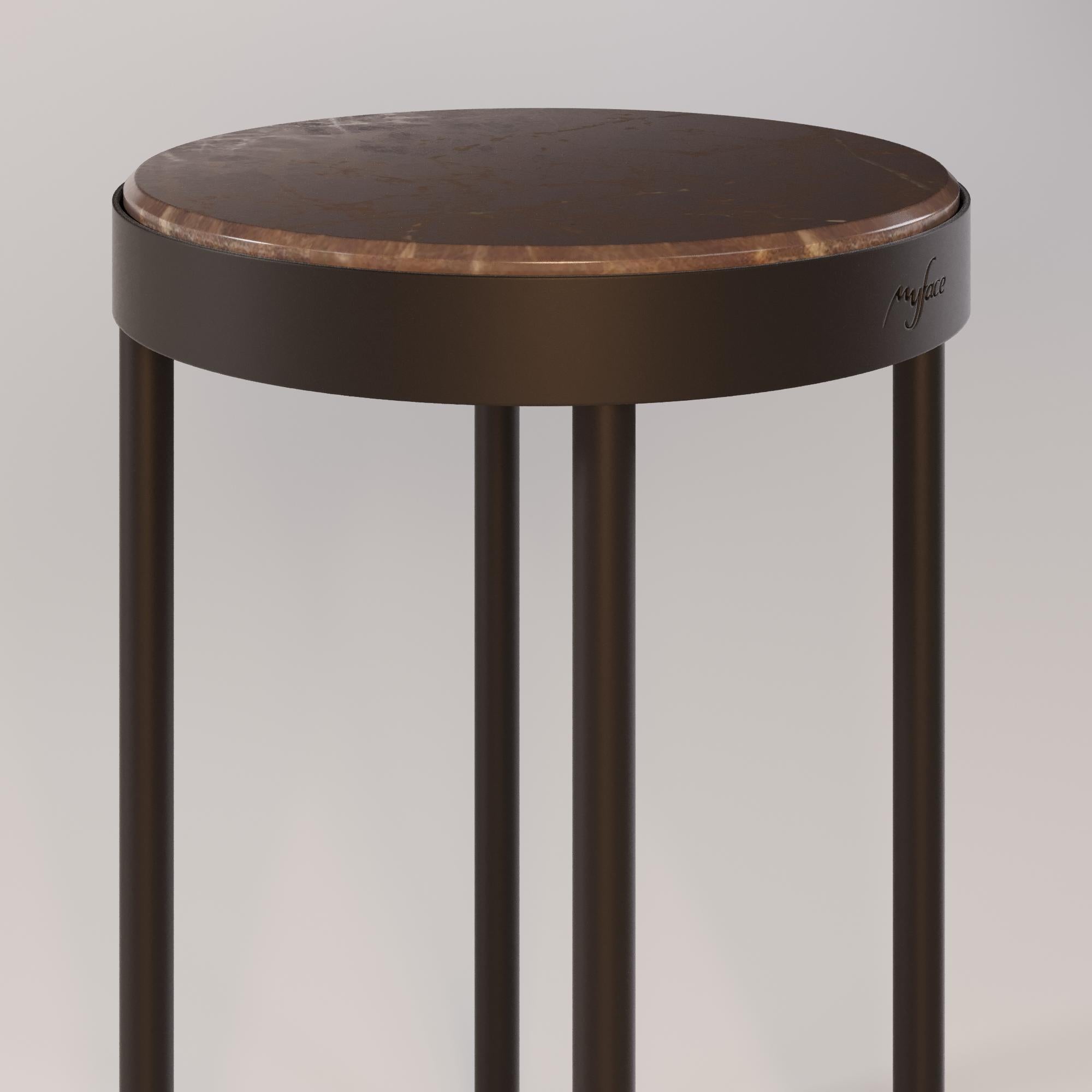 Portuguese Modern Patio End Table with Marble Top and Stainless Steel Frame For Sale