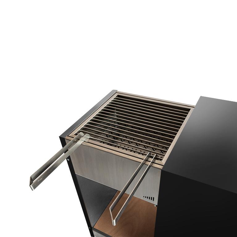 Italian Outdoor Modern Charcoal Barbecue with Sliding Grills, Snail Mono Vision Black For Sale