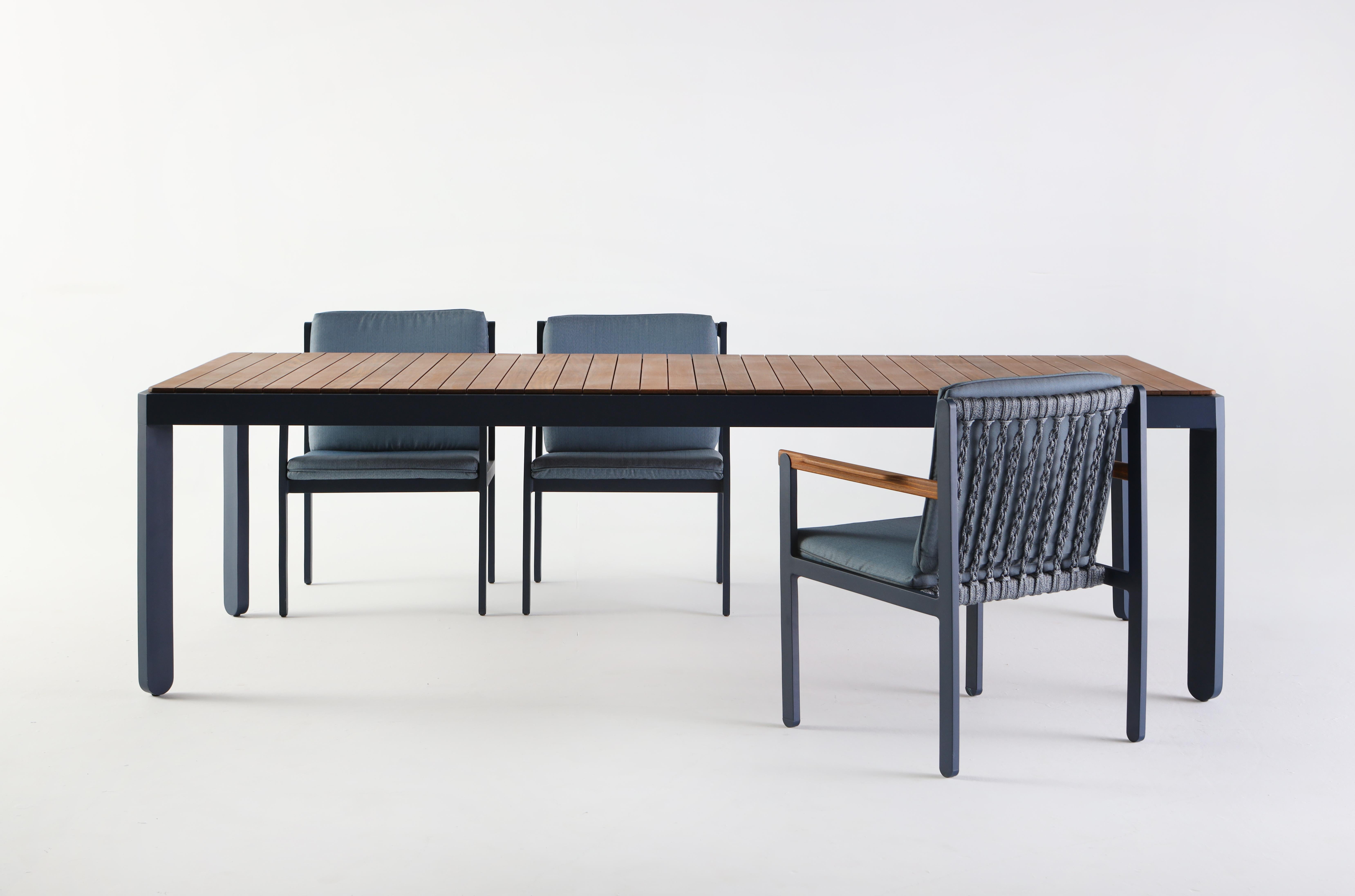 Chaise de salle à manger d'extérieur moderne en métal, corde et textiles en bois massif en vente 3