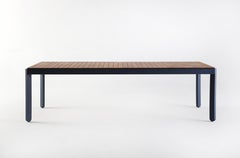 Mesa de comedor moderna para exterior de metal y madera maciza