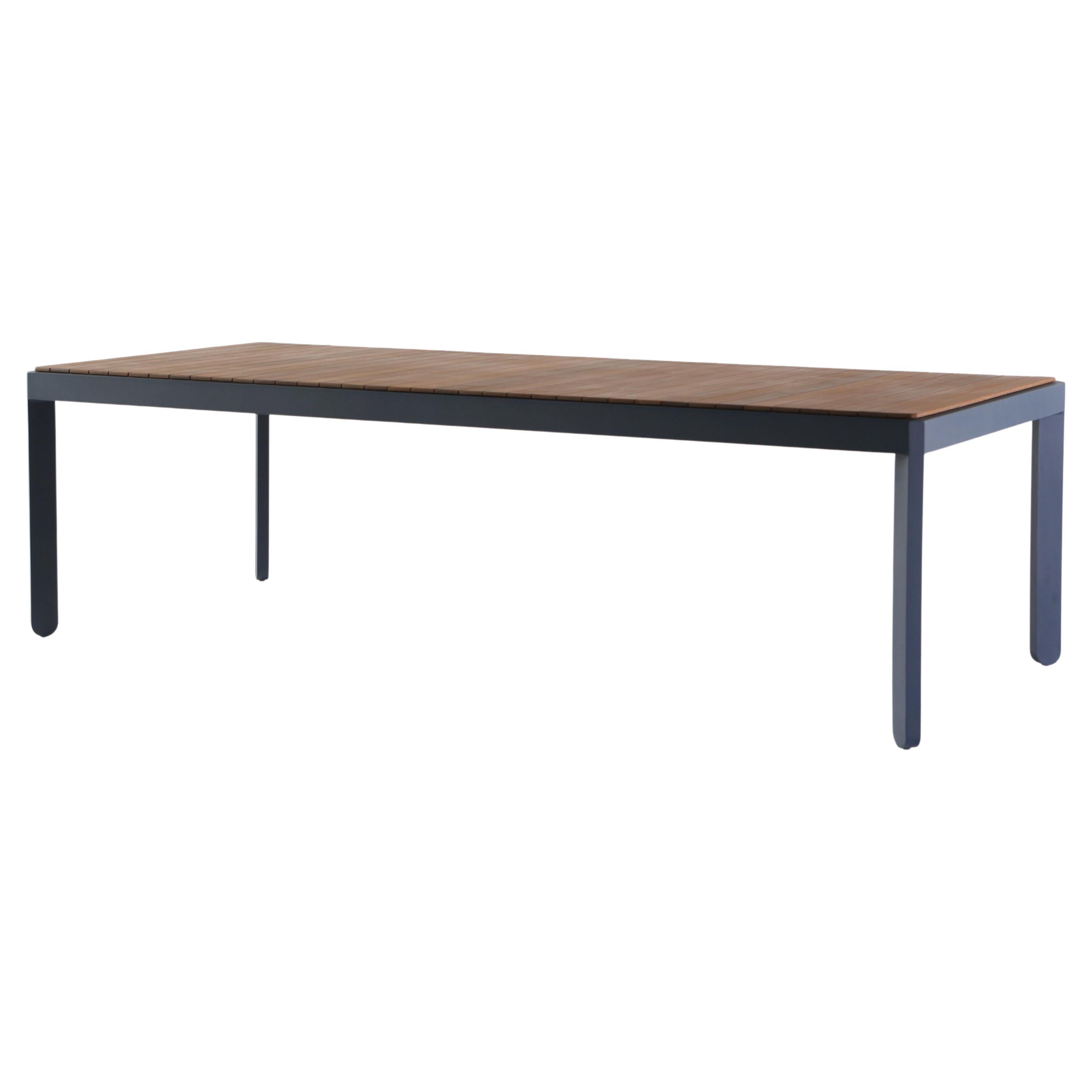 Outdoor Modern Dining Table in Metal and Solid Wood For Sale