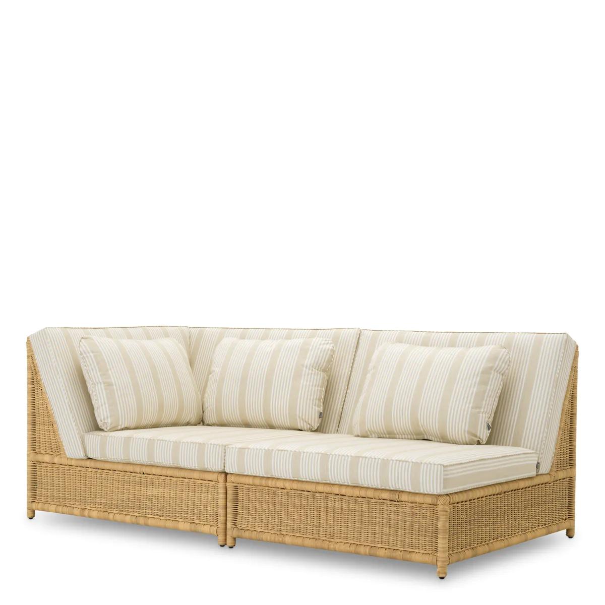 Chaise d'angle modulaire d'extérieur - Rotin et tissu beige en vente 3