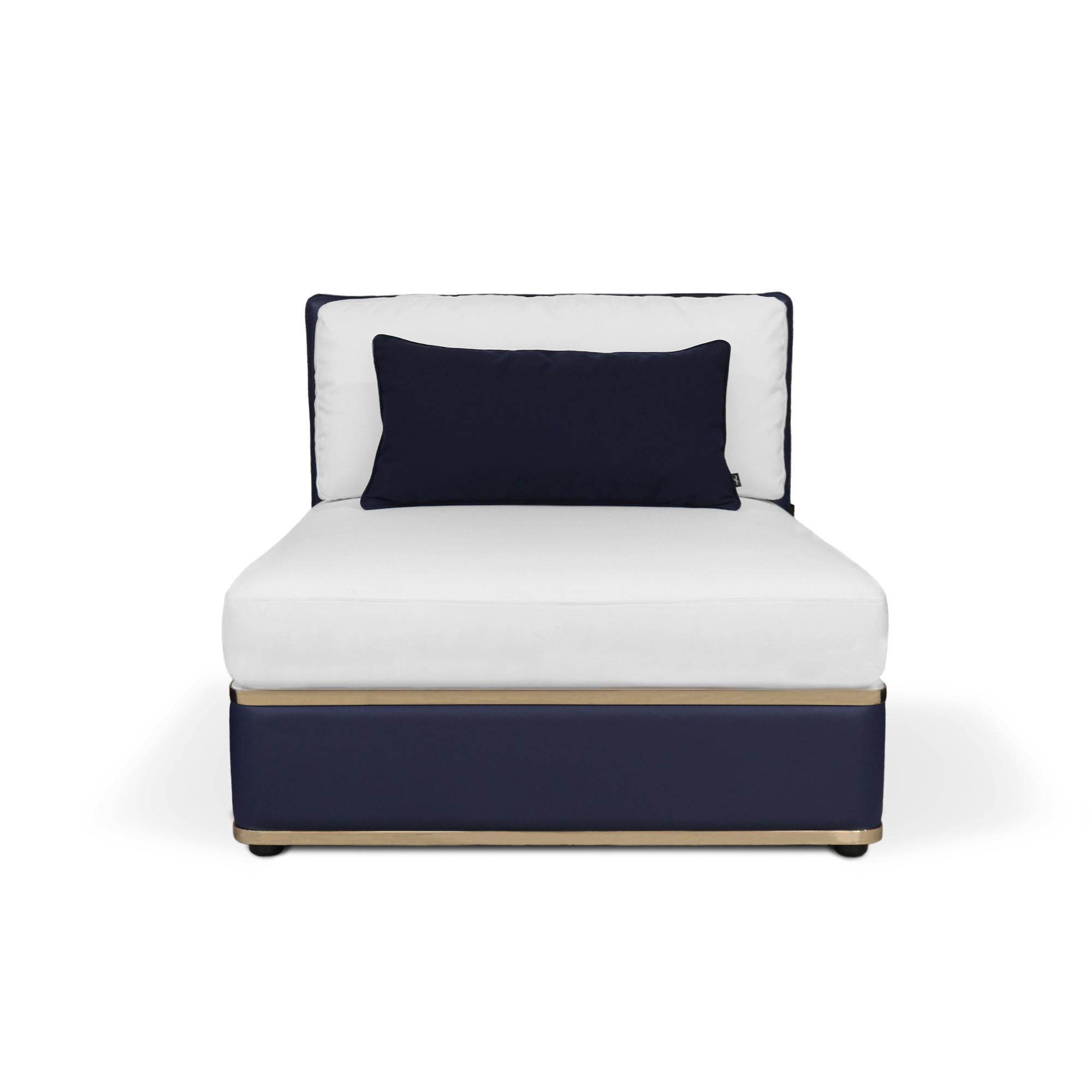 Sofá modular de exterior en piel azul brillante con detalles dorados Portugués en venta