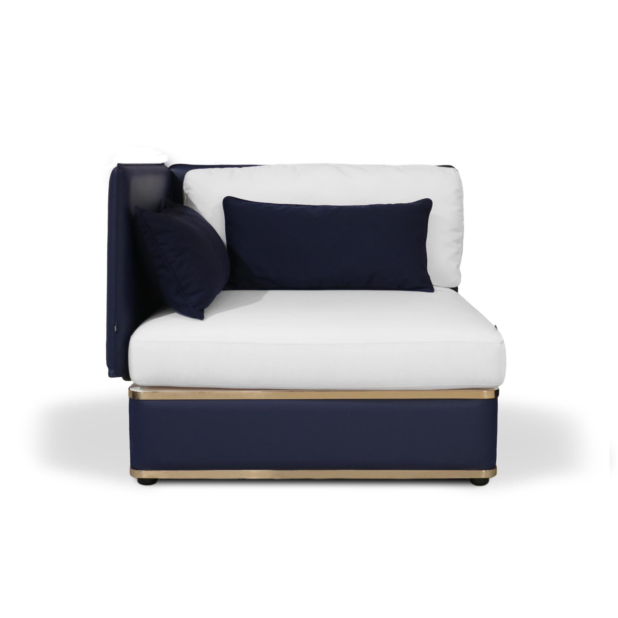 Sofá modular de exterior en piel azul brillante con detalles dorados en Nuevo estado para la venta en Santo Tirso, PT