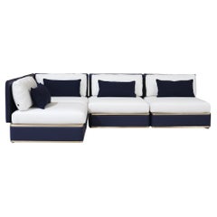 High-End Outdoor Sectional Sofa in Navy Leather