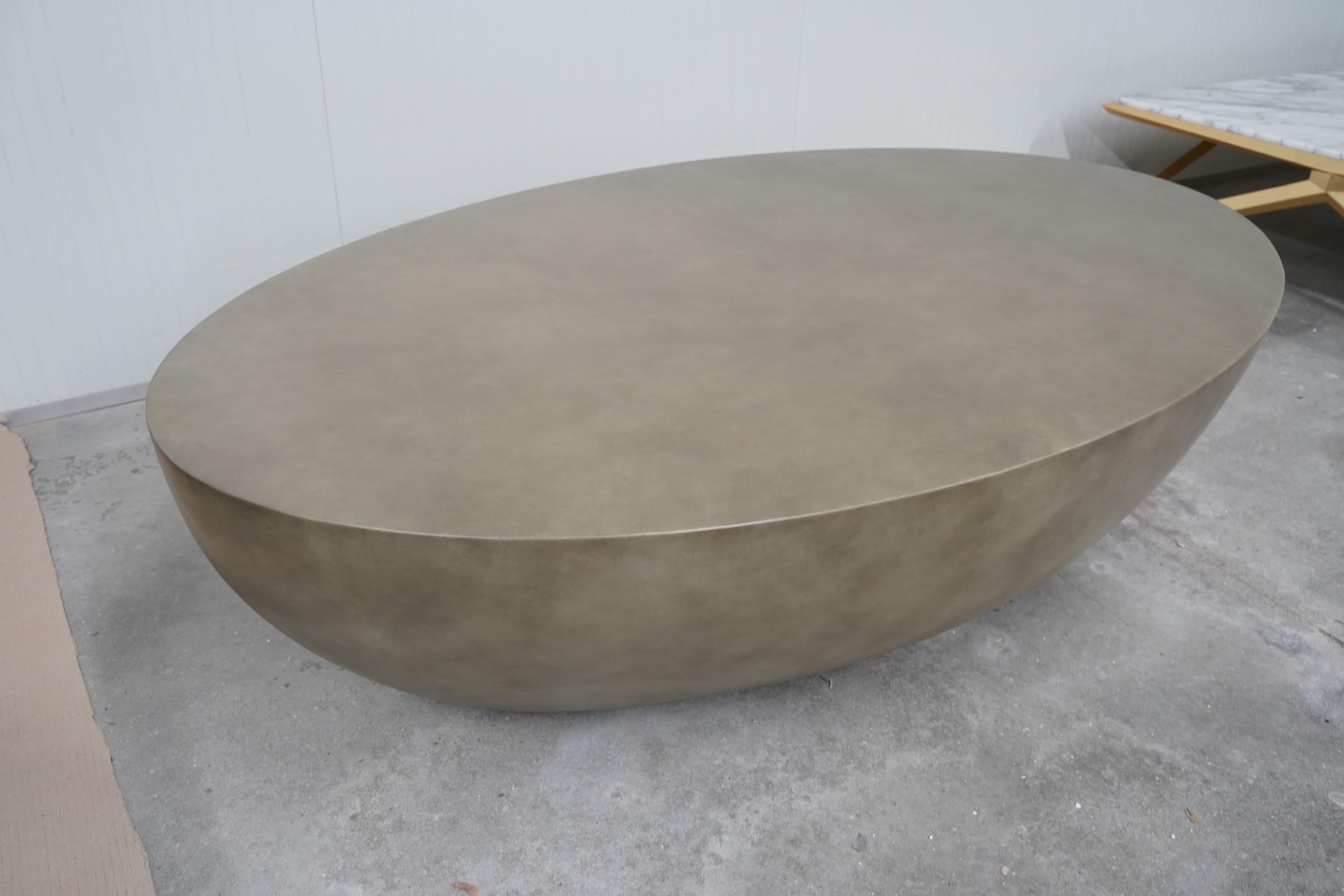 Modern Outdoor Moon Coffee Table, Aged Natural Finish For Sale