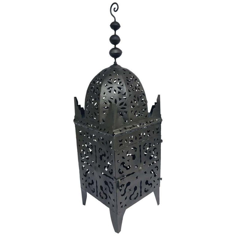 Hammered Outdoor Moroccan Hurricane Metal Candle Lantern For Sale