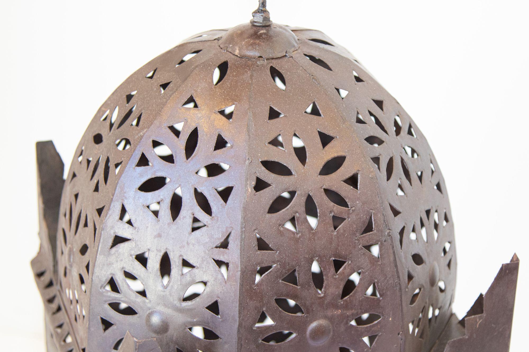 Hand-Crafted Outdoor Moroccan Hurricane Metal Candle Lantern For Sale