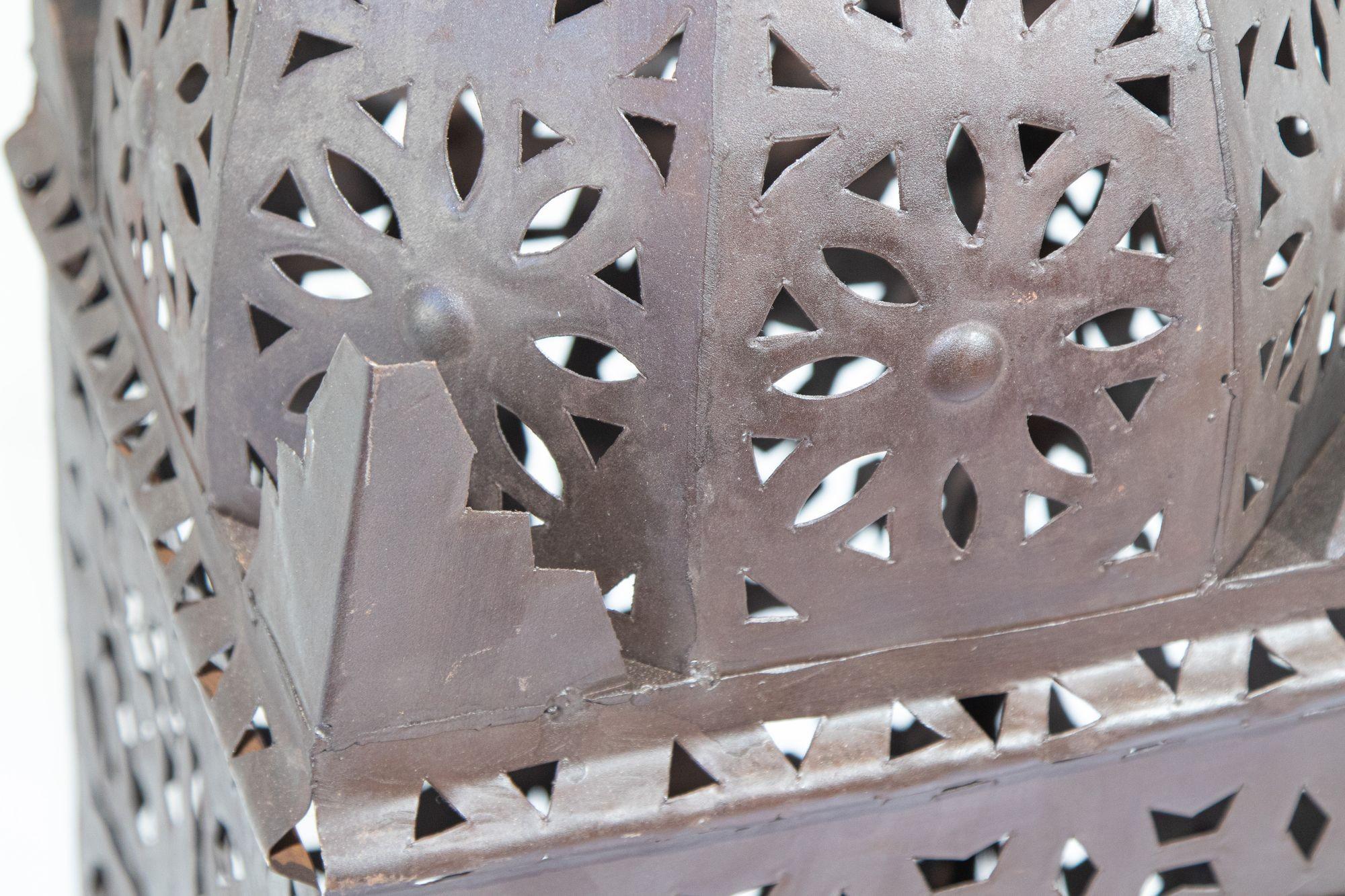 Outdoor Moroccan Hurricane Metal Candle Lantern In Good Condition For Sale In North Hollywood, CA