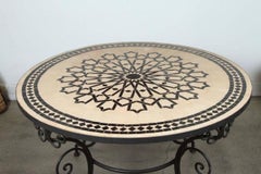 Outdoor Moroccan Round Mosaic Tile Dining Table on Iron Base 47 in.