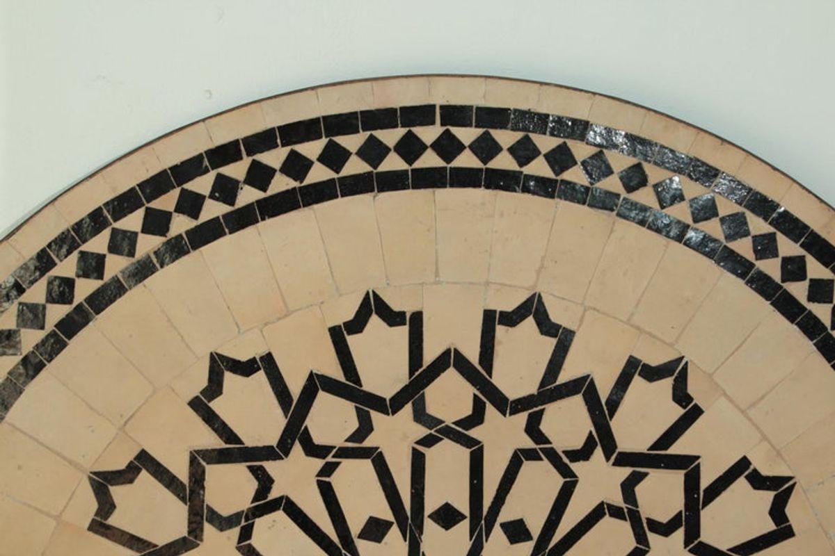 Moorish Outdoor Moroccan Round Mosaic Tile Dining Table on Iron Base 47 in.