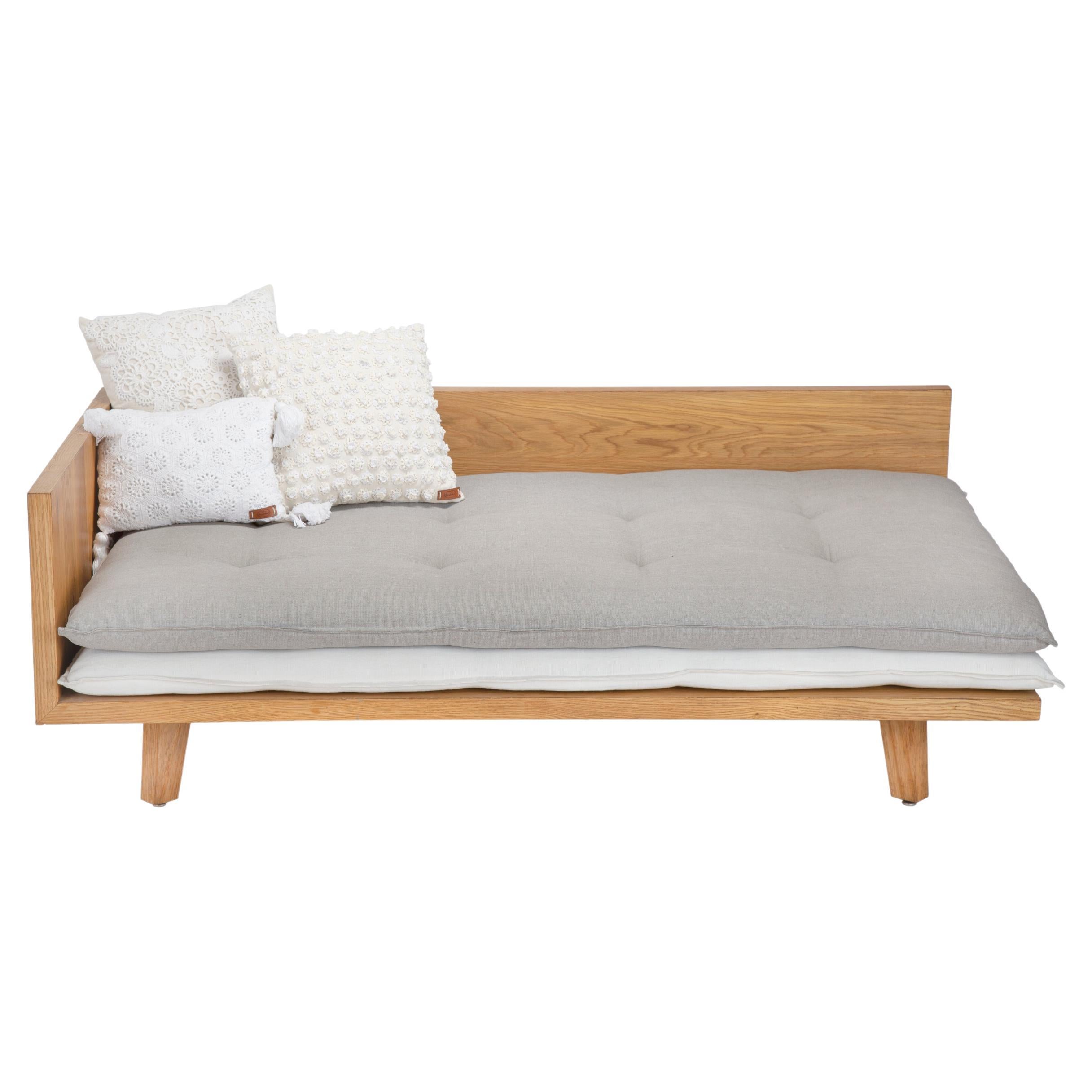 Outdoor Oil-Treated Oak Wood Chaise Longue with Double Mattresses