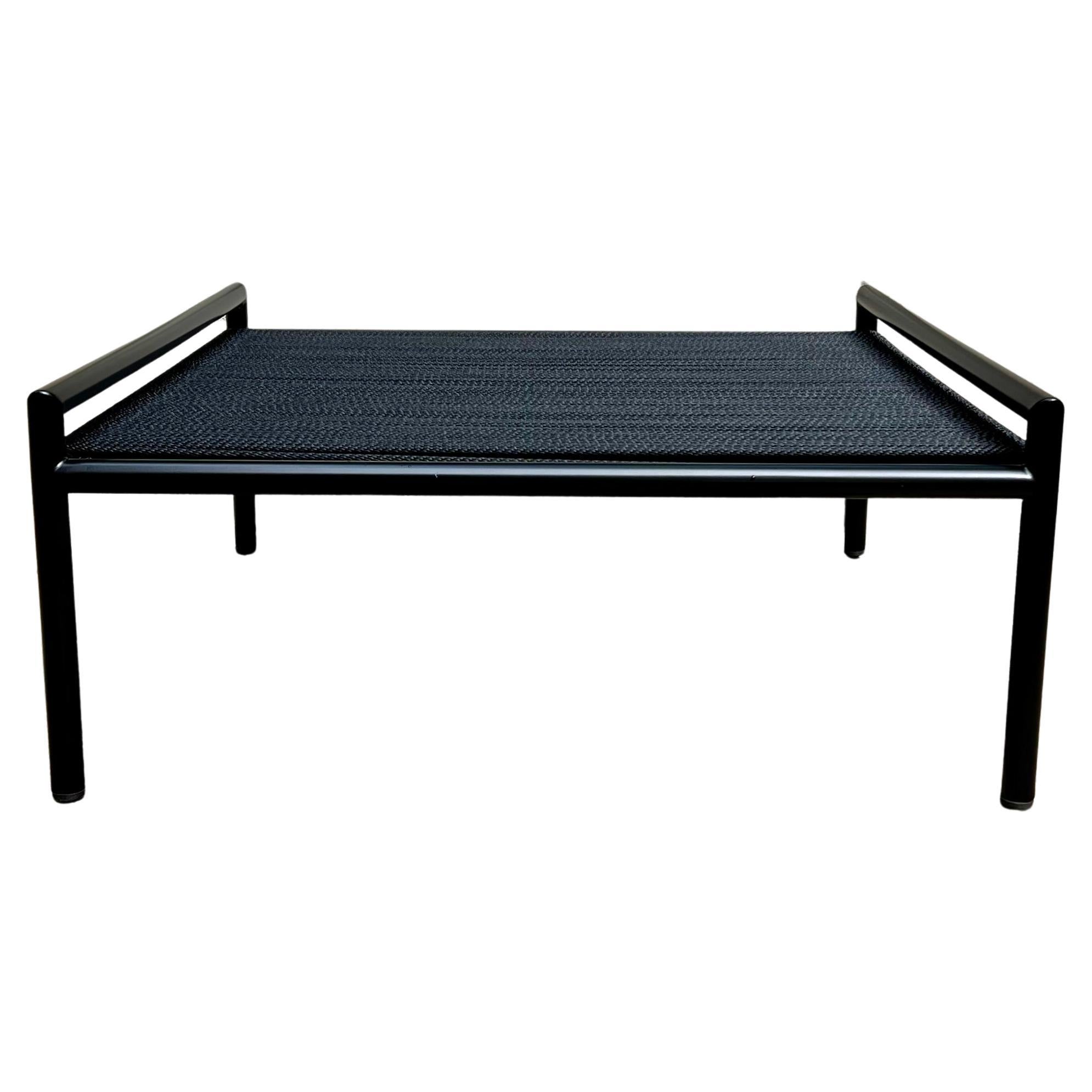 Pouf d'extérieur Acier inoxydable poudré noir + Corde noire / En stock