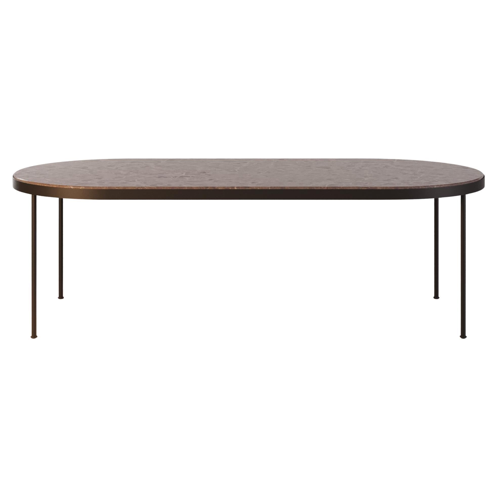 Table de salle à manger ovale d'extérieur avec plateau en marbre et cadre métallique