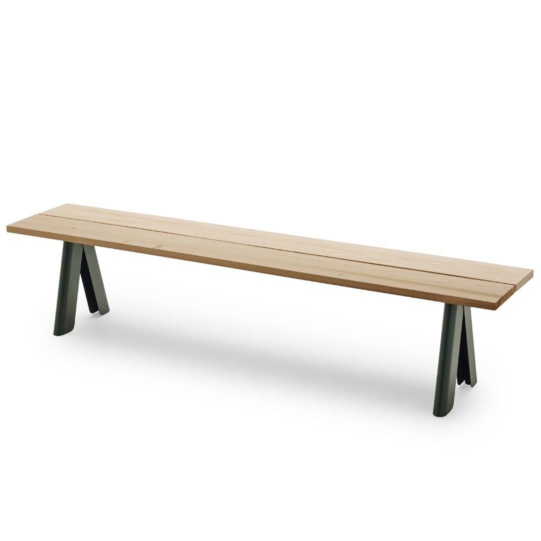 Contemporary Outdoor 'Overlap' Bench in Western Red Cedar and Green Steel for Skagerak For Sale
