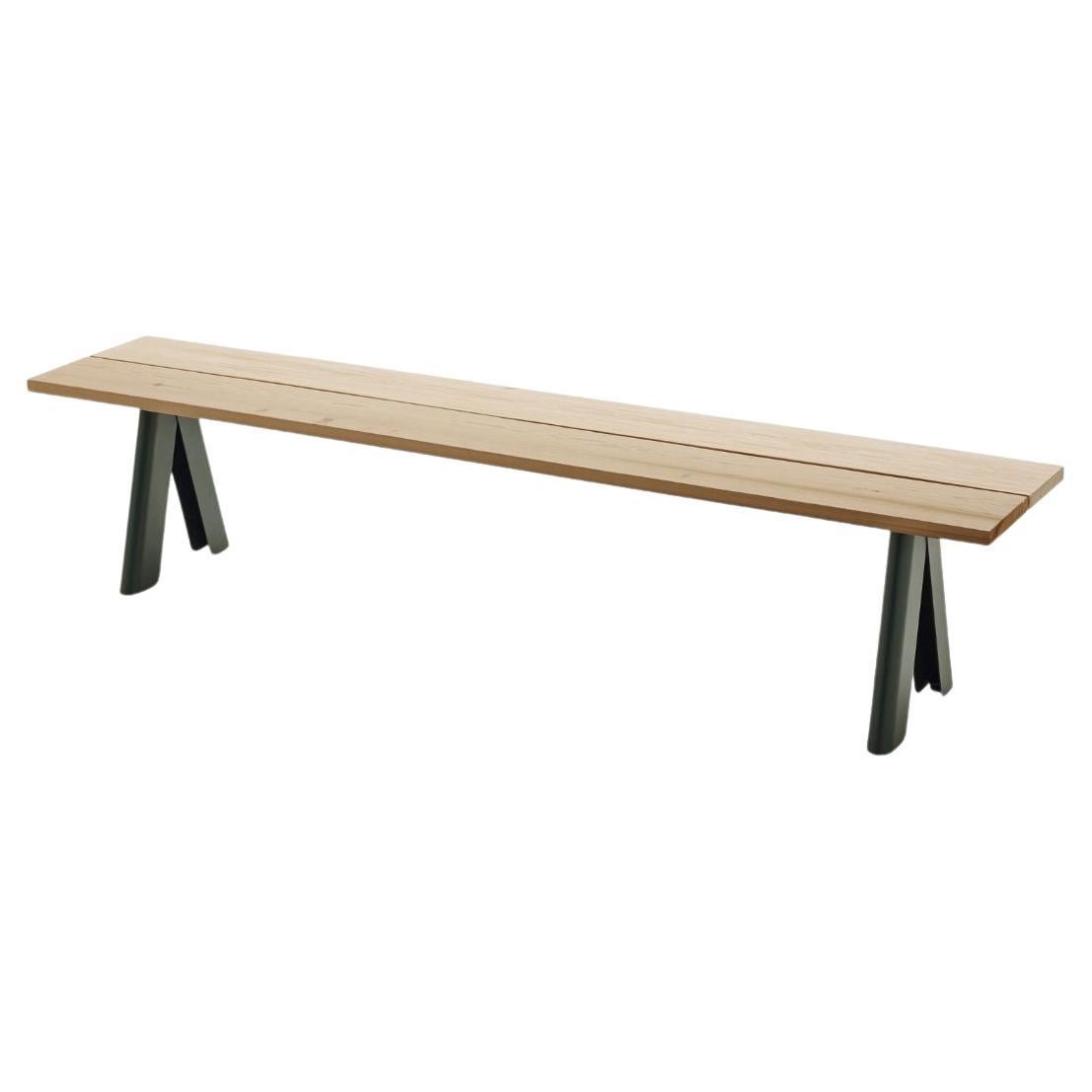 Outdoor 'Overlap' Bench in Western Red Cedar and Green Steel for Skagerak For Sale