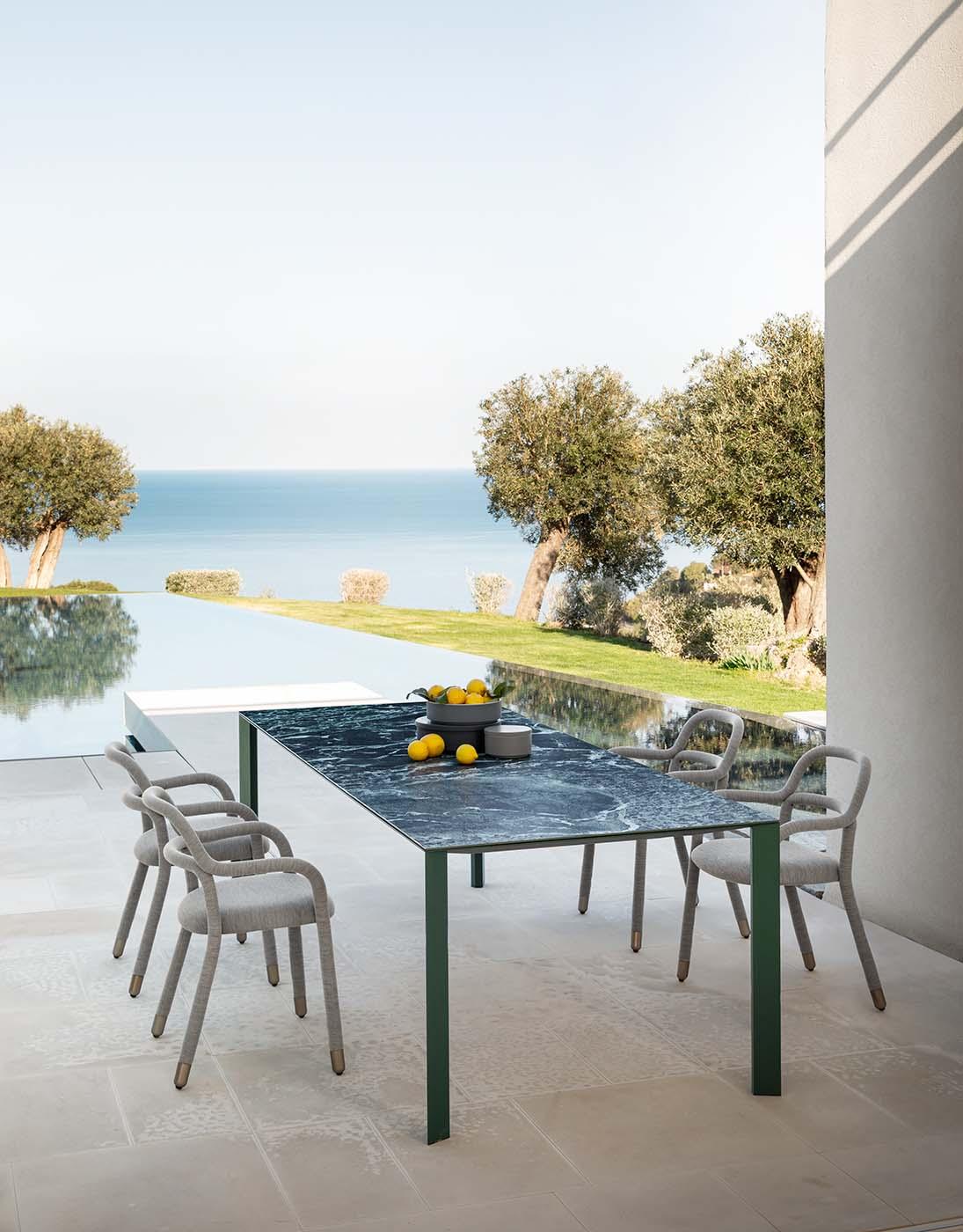 Aluminum Outdoor Glass Dining Table in Lacquered Metal Frame For Sale
