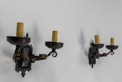 Outdoor Pair of Sconces Exterior Wall Light Lantern Wrought Iron, C. 1960, Spain